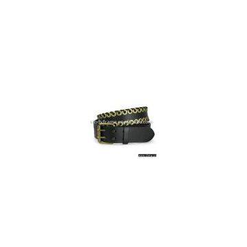 Black Ring Decor Studs Belt with Double Pin Buckle