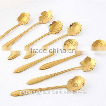 high quality stainless steel coffee spoon /llg gold plate cherry flower stainless steel tea spoon /fancy dinnerware tableware