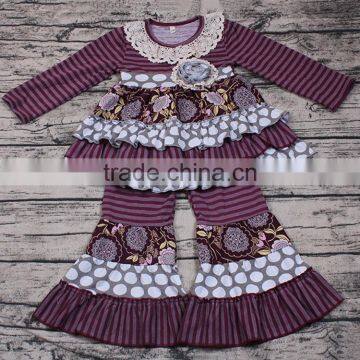 2017 New Style Fall/winter Boutique Girls Clothing Set Purple Stripes Dress and Pant Set in Stock Kids Clothes photo-2