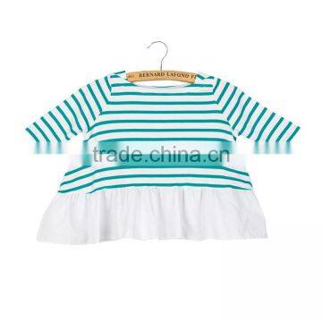Children Cotton Stripe Printed Baby Ruffle Tops photo-4
