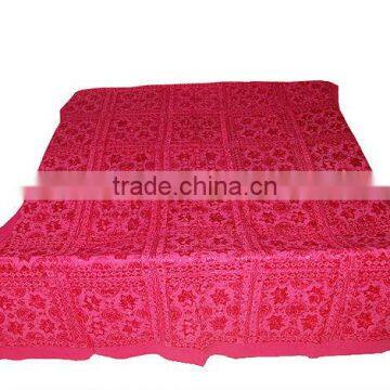 Embroidered Bedspread, Cotton pink color Indian Bedspreads