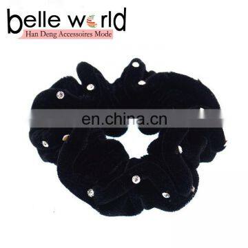 Hot sale black lint ponytail holder fabric hair ring with rhinestone wholesale