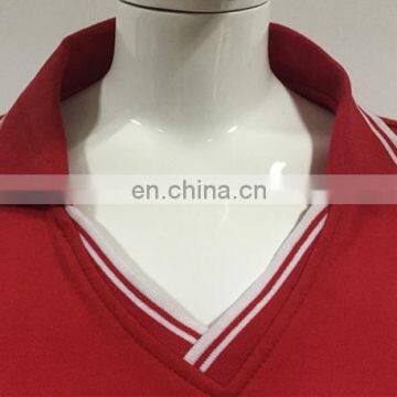 2016 LADY'S Popular Red V-neck Polo T-shirt With White Stripped Collar