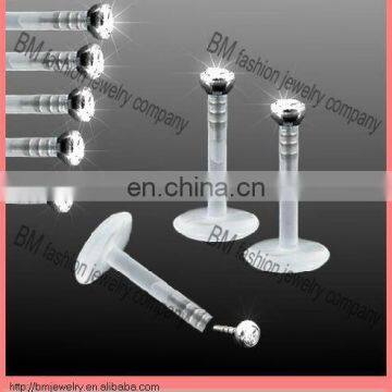 clear uv acrylic lip labret body piercing jewelry rings with gems on the top