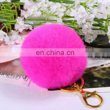 Factory wholesale high quality real rex rabbit fur pom pom keychain