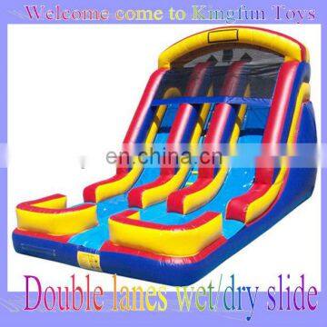 Wet/dry inflatable slide with double lanes