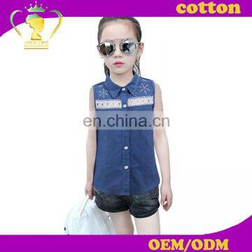 Fashion girl shirt casual loose denim children blouse designs