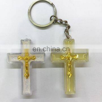 2017 New Catholic Acrylic Cross Keychain inlaid with Metal Crucifix