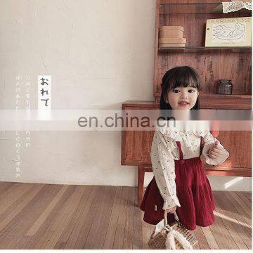 6533/Beige Hot Selling Spring Fashion Cherry Girls Shirt Sweet Turn Down Collar Shirt