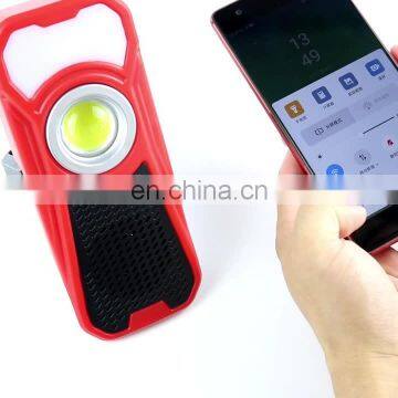 New 10W 500 Lumen led lights for motorcycle Rechargeable Cordless Bluetooth Speaker Portable COB Worklight