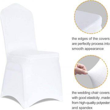 White Flat Front Stretch Spandex Banquet Chair Cover for Wedding Party Dining Banquet Event photo-2