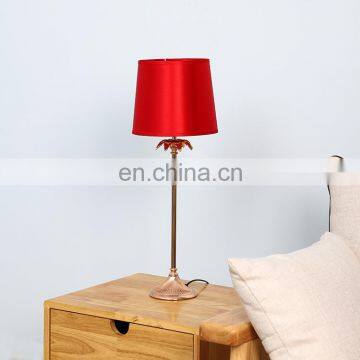 Wholesale gold steel metal base red shade home decor bedside table lamp for hotel