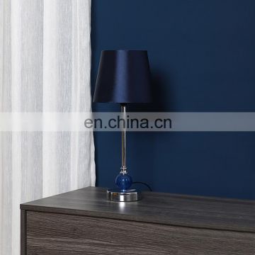 Top sale indoor lighting blue glass decoration office home metal bedside table lamp for hotel