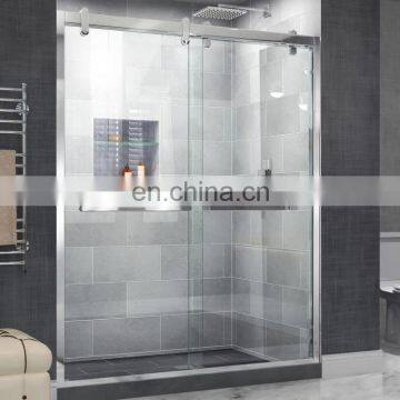 Strong stainless steel frame bathroom big roller tempered glass sliding  shower room