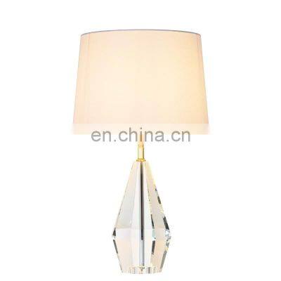 Luxury fabric lampshade octagon crystal column table lamp daylight desk lamp