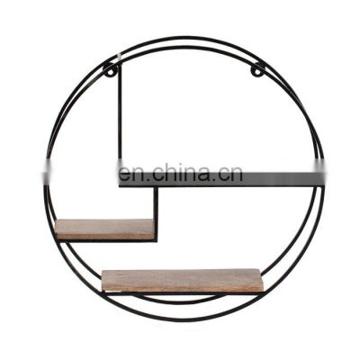 Hot sale iron wood round bathroom tool wall hanging rack shelf for home