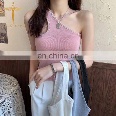 Forefair Ribbed Tank Tops Sexy Crop Vest Solid Harajuku Korean Female Off Shoulder Knitted Khaki Black Summer Women Tops photo-3