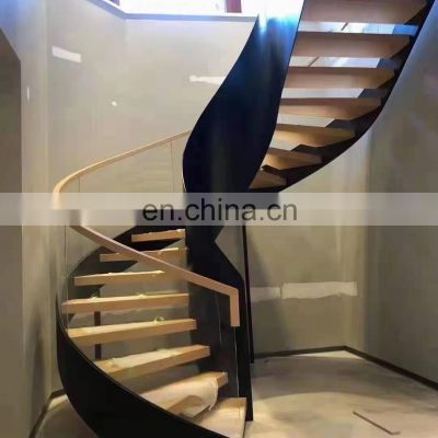 Modern Indoor Stairs Stainless Steel Wooden Steps Glass Spiral Staircase