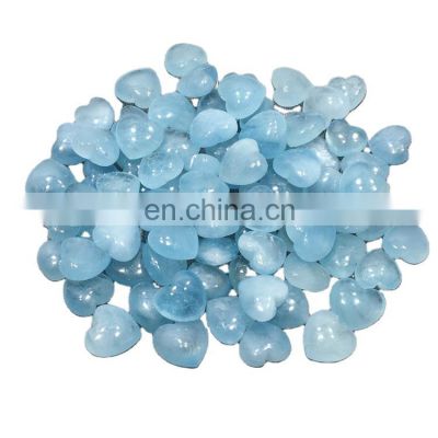 Wholesale Natural Crystal Jewelry Stone Hand Carved Aquamarine Crystal Heart