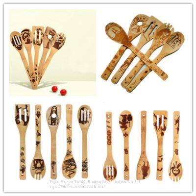 Bamboo cooking utensil set burned cooking spoon set  Halloween kitchen cook tools Christmas gift