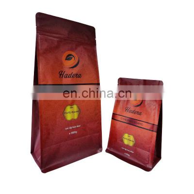 Custom printing Coffee Aluminum Foil  Flat Bottom Pouch Bag For Coffee Packaging With Valve