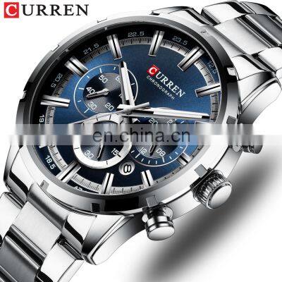 Curren Men's Watch Top Luxury Brand Big Dial Blue Quartz Men Watches Chronograph Sport Wristwatch Man Stainless Steel Date Clock