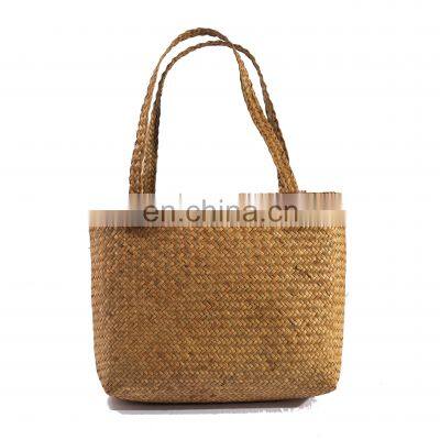 HBK Wholesale Handmade Natural Weaving Beach Shopping Stylish Palm Leaf Handmade Strew Clutch Seagrass Handle Bag French