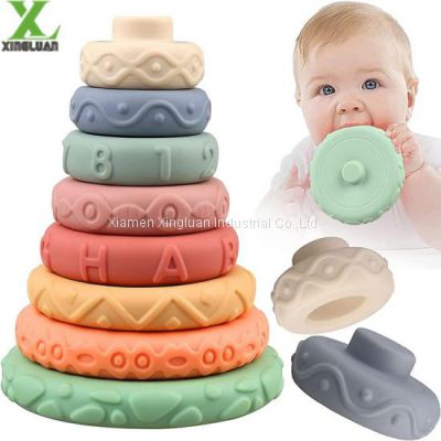 Toddlers Sensory Educational Montessori Baby Silicone Blocks - Developmental Teething Learning Stacker