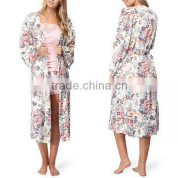 Hot sale plus size evening gown lady floral print sleepwear long robe