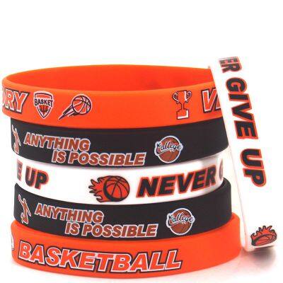 Wholesale in Stock NEVER GIVE up Inspirational Words Silicone Wristband Basketball Fans VICTORY Soft Print Bracelet