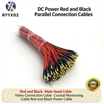 Black and Red Male DC Power Plug, Surveillance Camera Power Connector, Red and Black Wires, Specially Designed for Surveillance, Flame Retardant