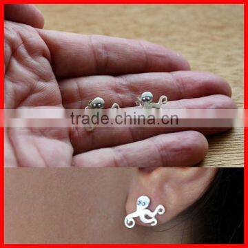 2015 high quality 925 sterling silver plain silver animal girls squid stud earring