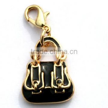 2014 Wholesale price lady's fashion black bag pendant with alloy Black Alloy bag charms pendant Fashion Floating Bag Pendant