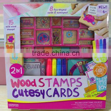 15 PCS WOODEN STAMPS WITH CUTESY CARD