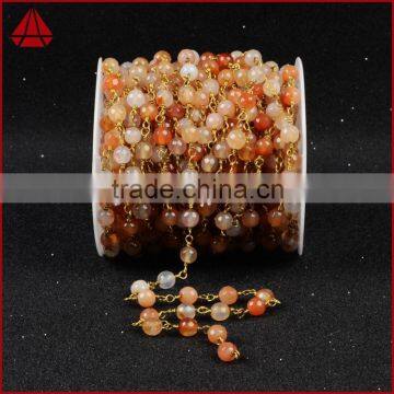 Gemstone Bead Chain Round Red Agate Bead Necklace Chain Wire Bracelet Chain Jewelry Making photo-4