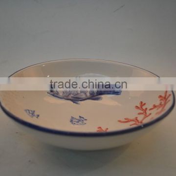 Marine series of embossed 3D hand-painted ceramic bowl