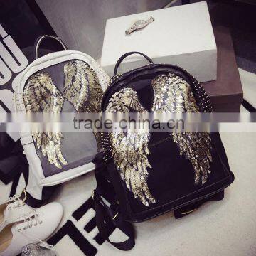 Korea Fashion Paillette Women Leather Backpack Outdoor Bag photo-2