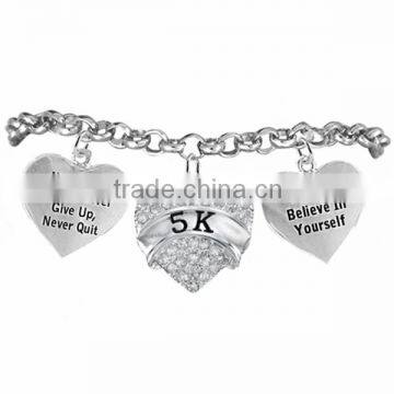 "5K" Heart Shaped Running / Walking Themed Charm Bracelet