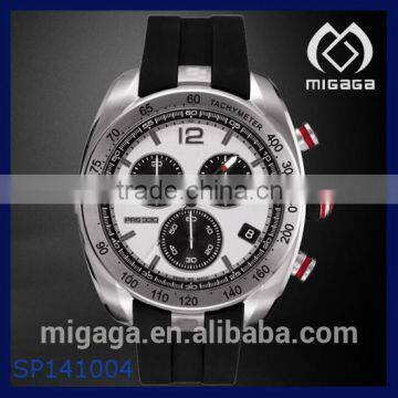 316L steel quartz chronograph sport watch rubber strap