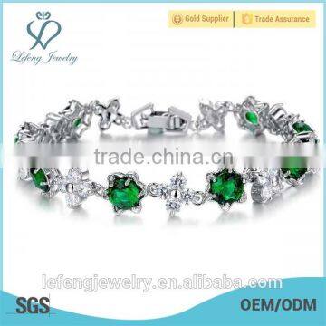 Elegant jewelry high quality green rhinestone bracelet platinum plated bacelet