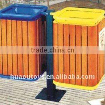 Open Top Outdoor Wooden Trash Bin