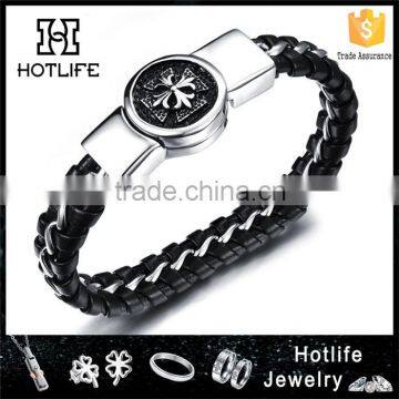 Magnetic Buckle Stainless Steel Leather Chain Bracelet