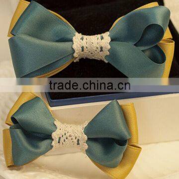 Kids Hair Ribbon Bows Customized Lace Material Ribbon Hair Bow For Girls photo-2
