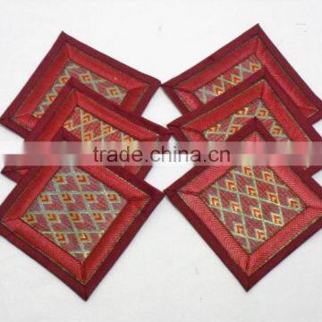 Placemats and Coaster in Red Color Indian Silk Table Runner photo-3