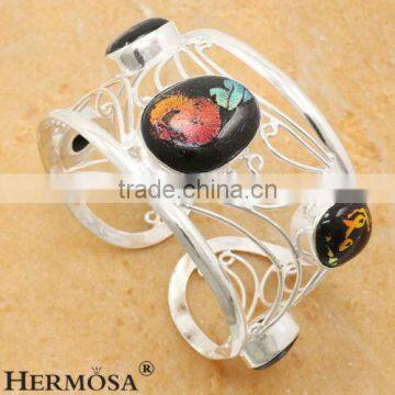 925 Sterling Silver DICHROIC GLASS Adjustable Open Band BANGLE CUFF