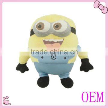 High quality custom plush yellow minion toy with glasses