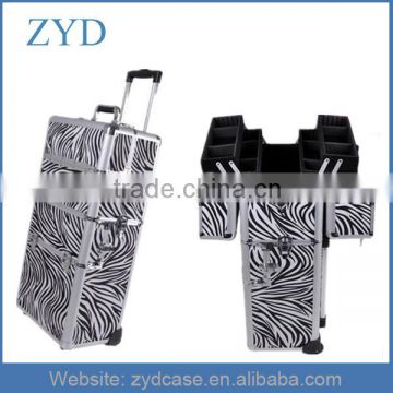 Zebra travel cosmetic organizer makeup artist train luggage case