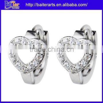 Wholesale 925 Sterling Silver Hollow Heart Shaped White Hoop Earrings