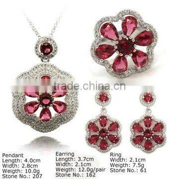 [SZQ-0167] 925 Silver Jewelry Set with CZ Stones, Jewelry Set with Red & White Stones, Silver Set Jewelry