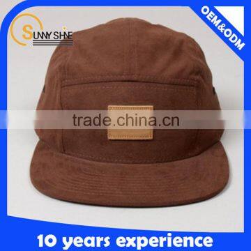 Custom Leather Patch Logo 5 Panel Hats Wholesale Design Your Own Suede 5 Panel Hat